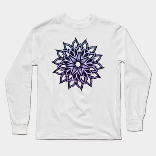 Flower Mandala Blue Violet Abstract Art Long Sleeve T-Shirt